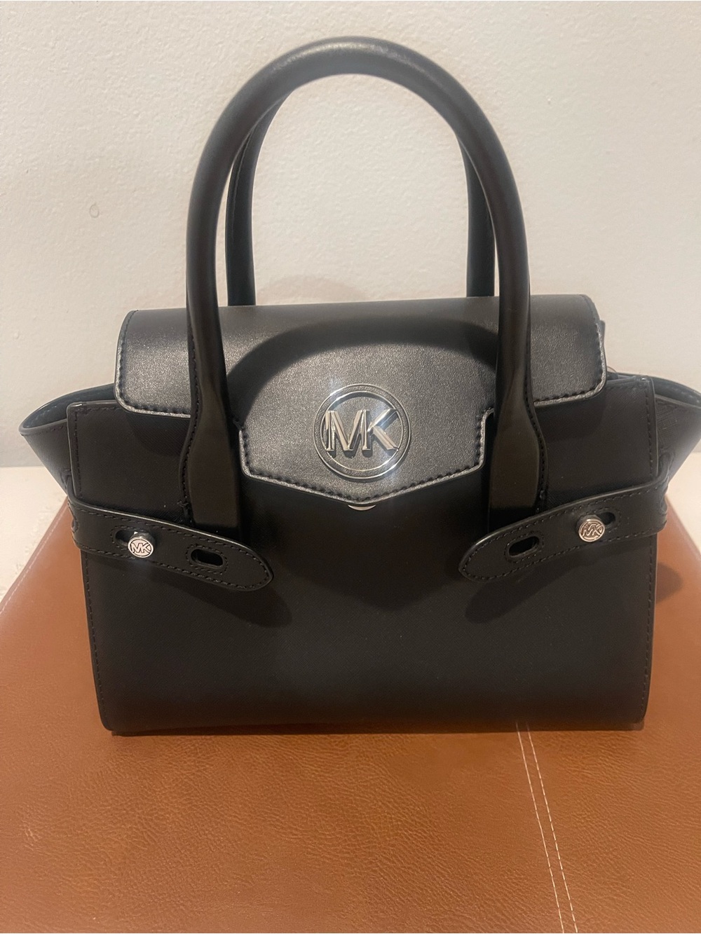 Michael Kors Black Leather Structured Satchel